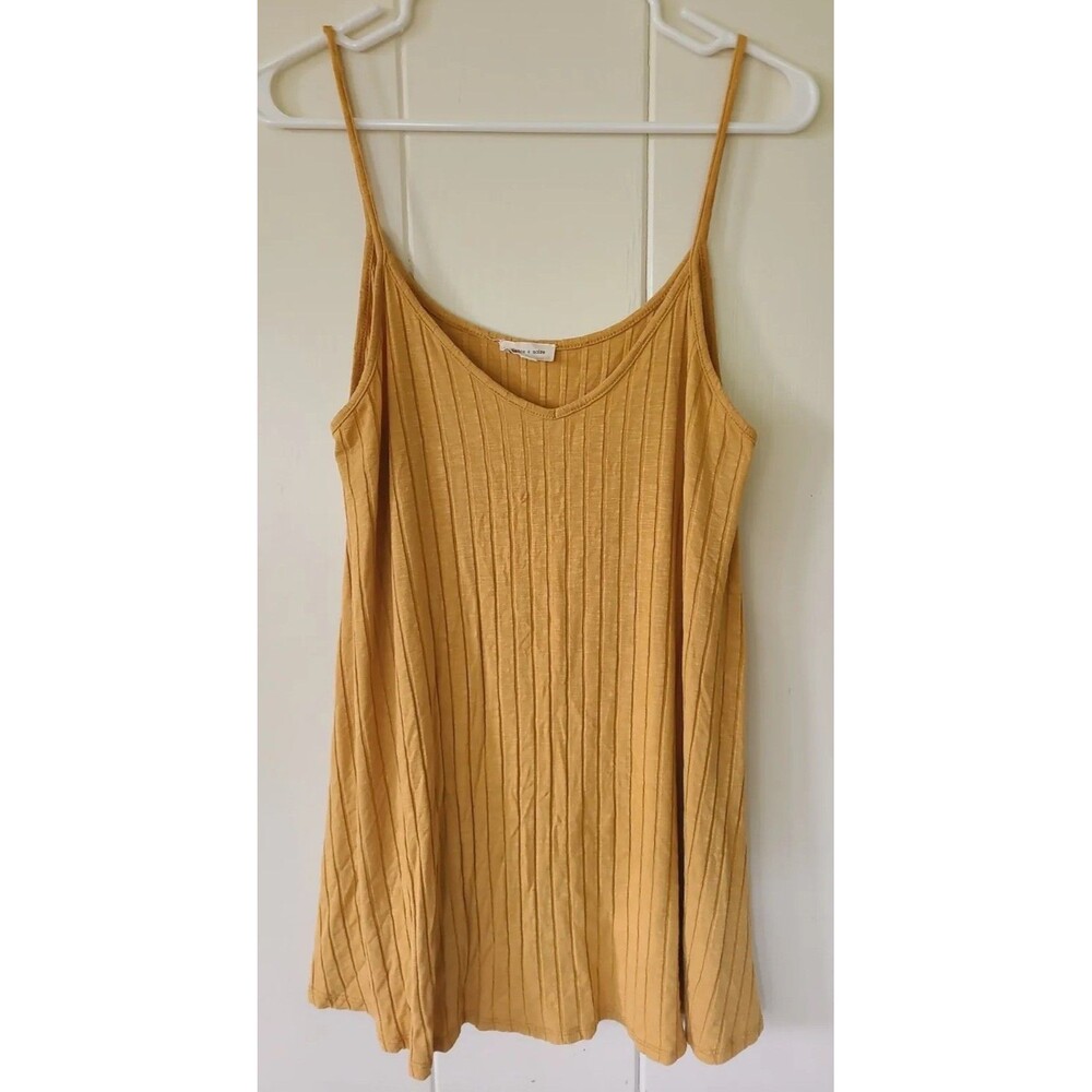 Silence and Noise Womens XS Ribbed Tank Swing Oversize Dress Mustard Yellow
